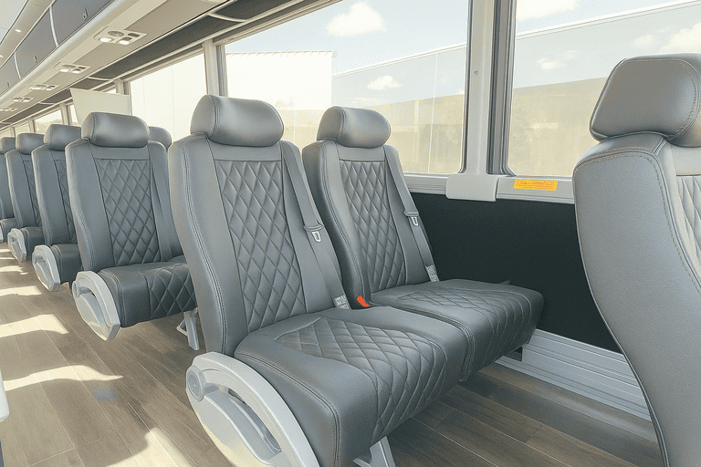 interior of Orem Minibus Company charter bus